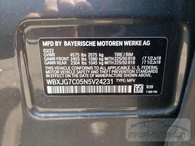 WBXJG7C05N5V24231 2022 BMW X1 Sdrive28I