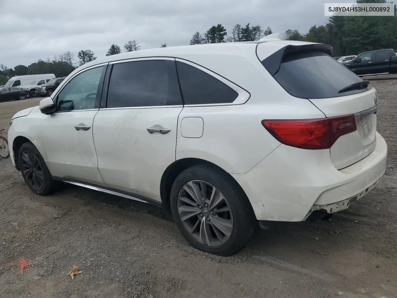 2017 Acura Mdx Technology VIN: 5J8YD4H53HL000892 Lot: 71264374