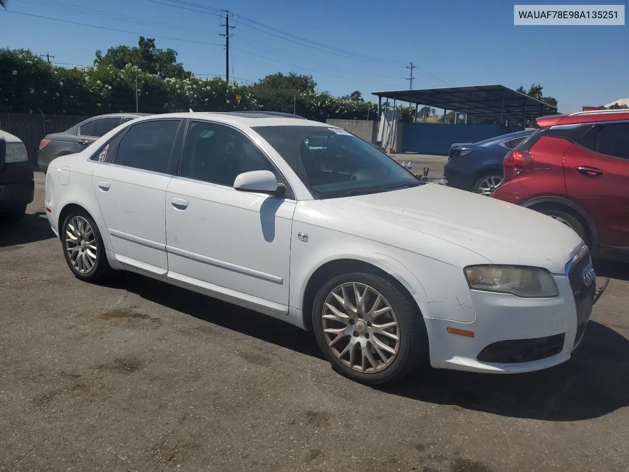 2008 Audi A4 2.0T VIN: WAUAF78E98A135251 Lot: 69090514