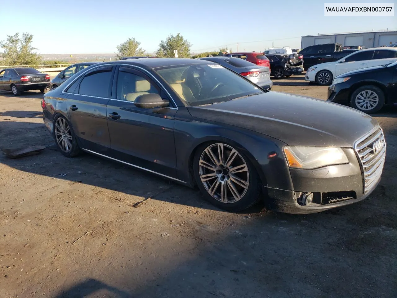 2011 Audi A8 Quattro VIN: WAUAVAFDXBN000757 Lot: 67659824