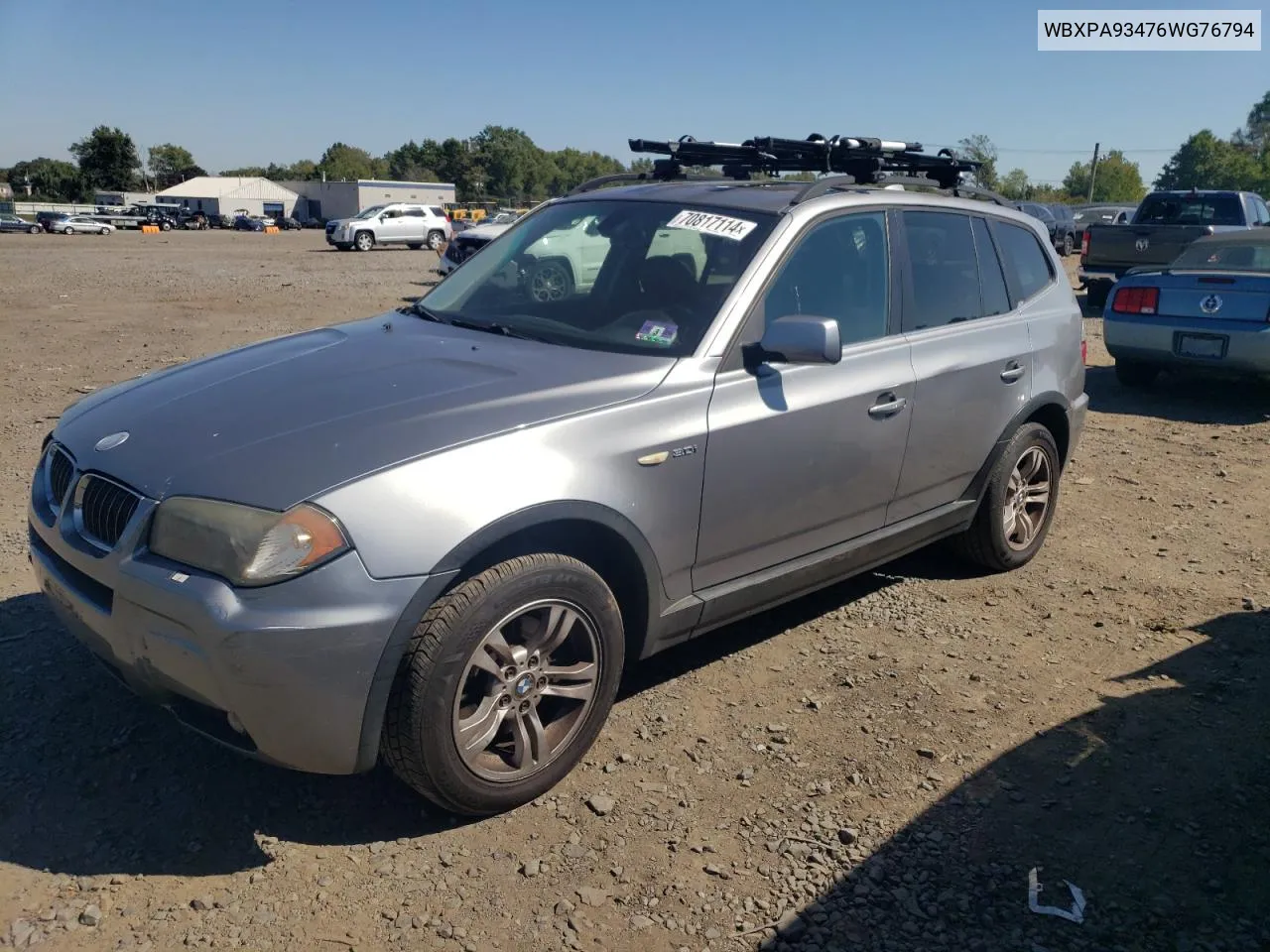 2006 BMW X3 3.0I VIN: WBXPA93476WG76794 Lot: 70817114