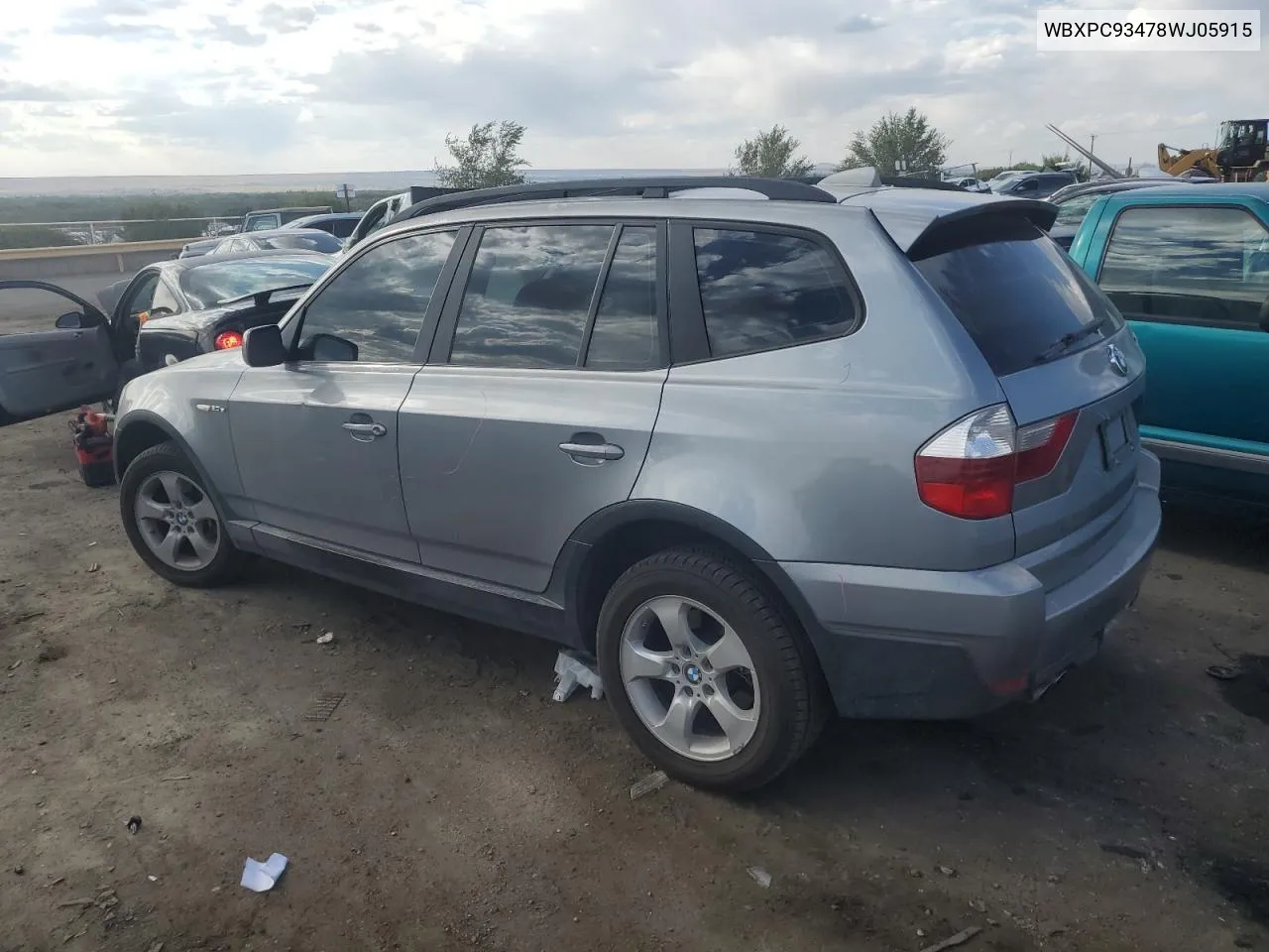 2008 BMW X3 3.0Si VIN: WBXPC93478WJ05915 Lot: 71096324