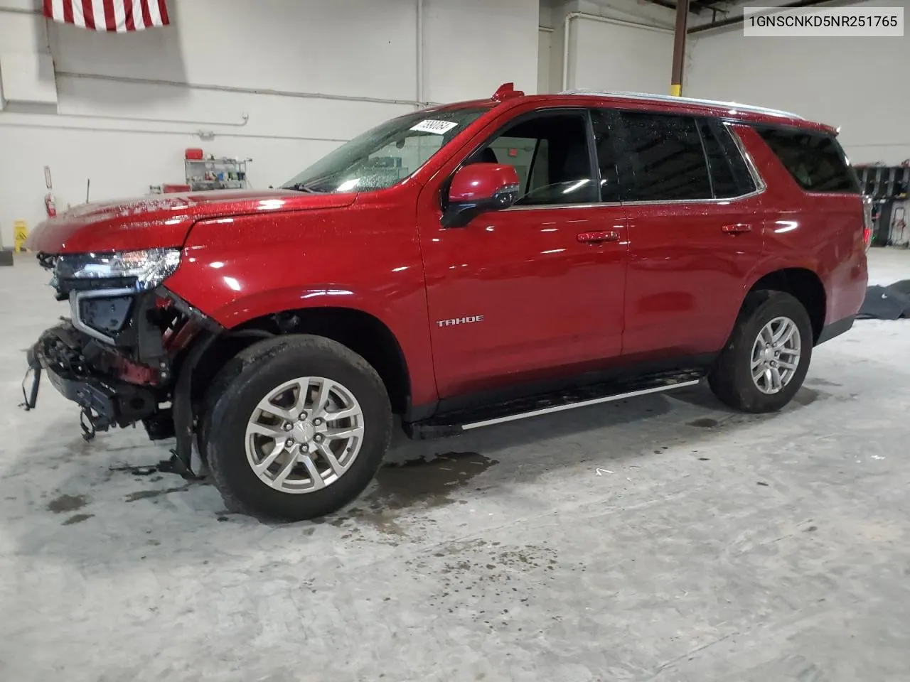 2022 Chevrolet Tahoe C1500 Lt VIN: 1GNSCNKD5NR251765 Lot: 70990064