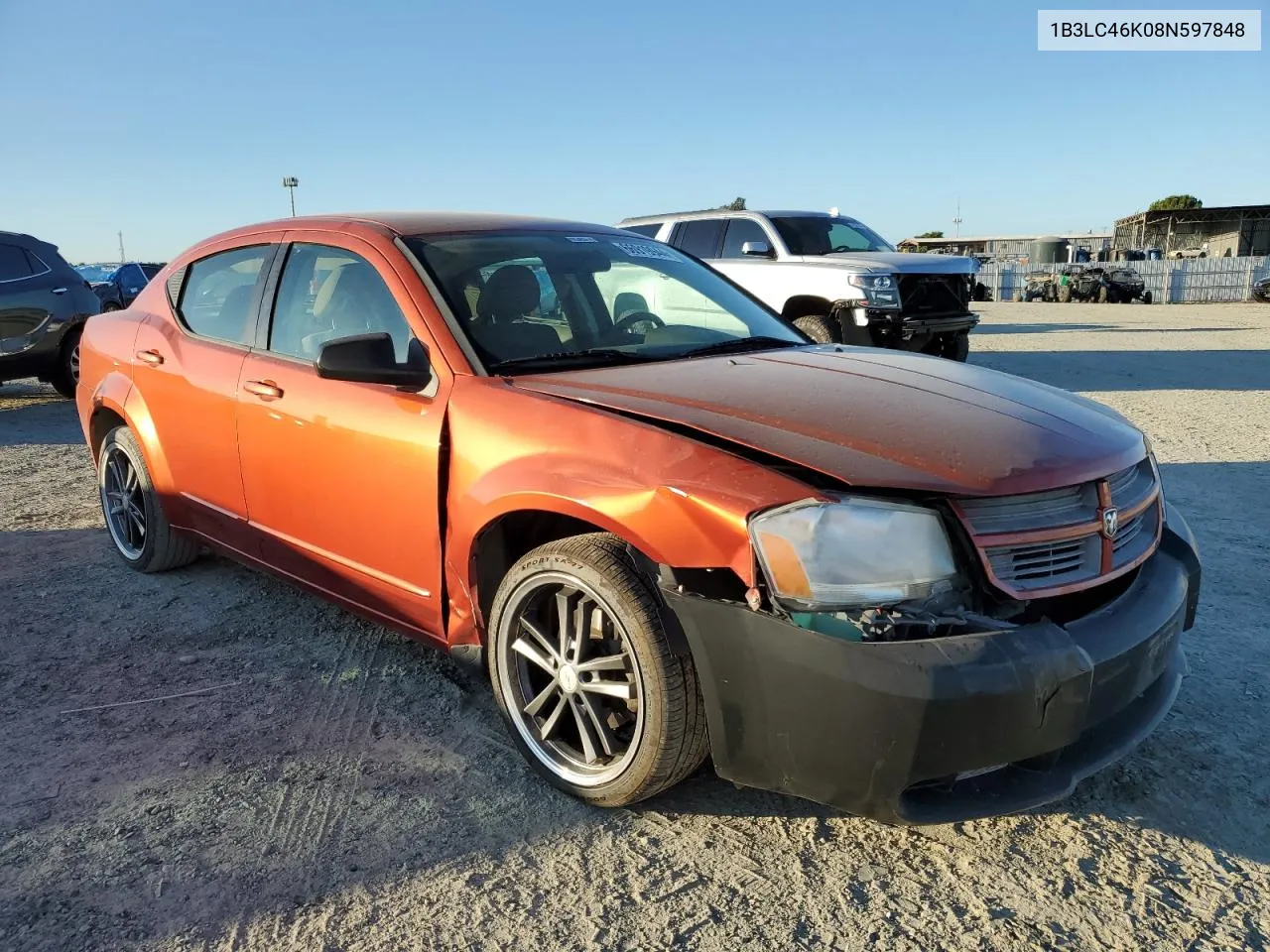 2008 Dodge Avenger Se VIN: 1B3LC46K08N597848 Lot: 66919944