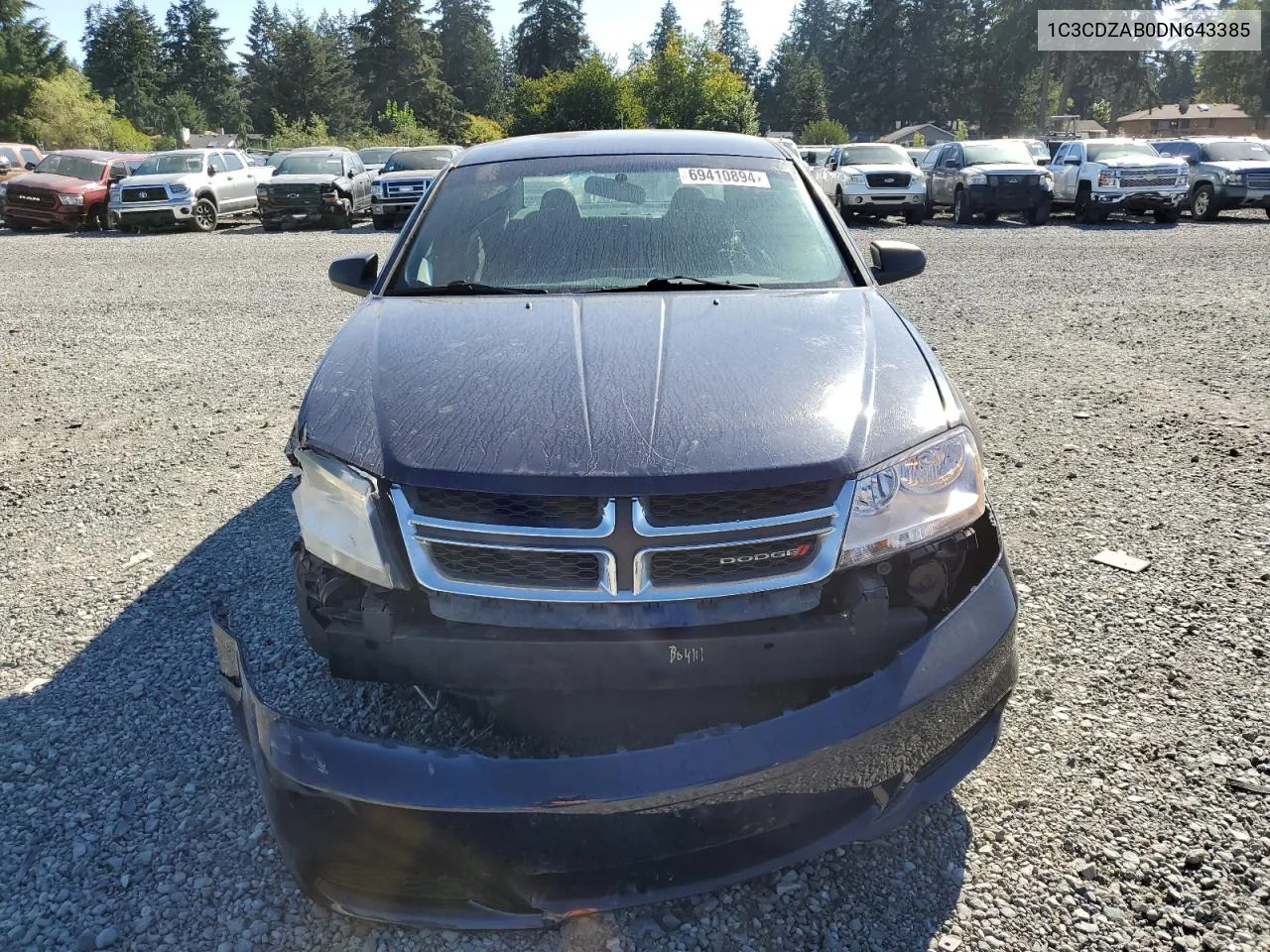 2013 Dodge Avenger Se VIN: 1C3CDZAB0DN643385 Lot: 70039644