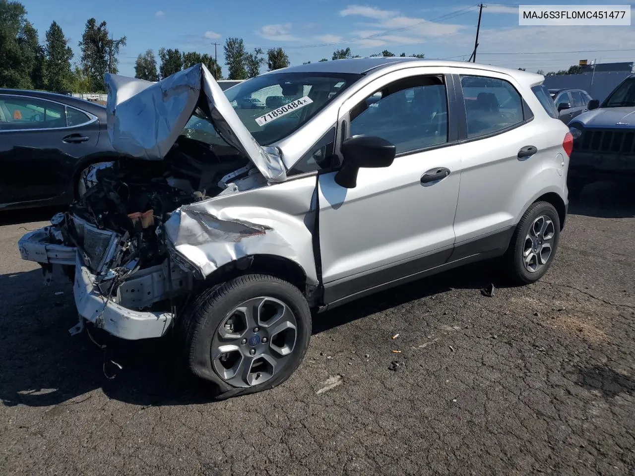 MAJ6S3FL0MC451477 2021 Ford Ecosport S