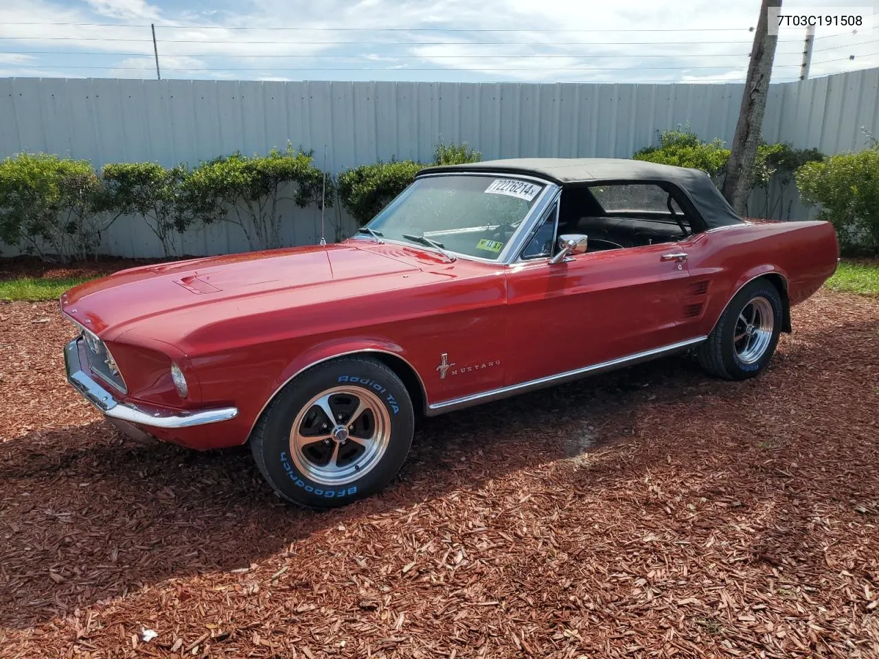 1967 Ford Mustang VIN: 7T03C191508 Lot: 72276214