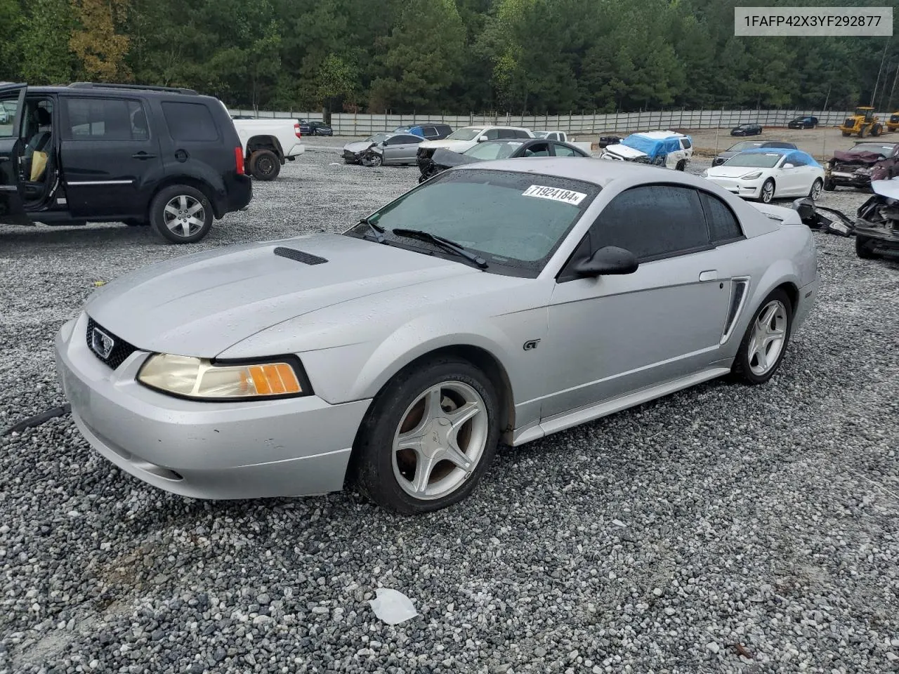 2000 Ford Mustang Gt VIN: 1FAFP42X3YF292877 Lot: 71924184