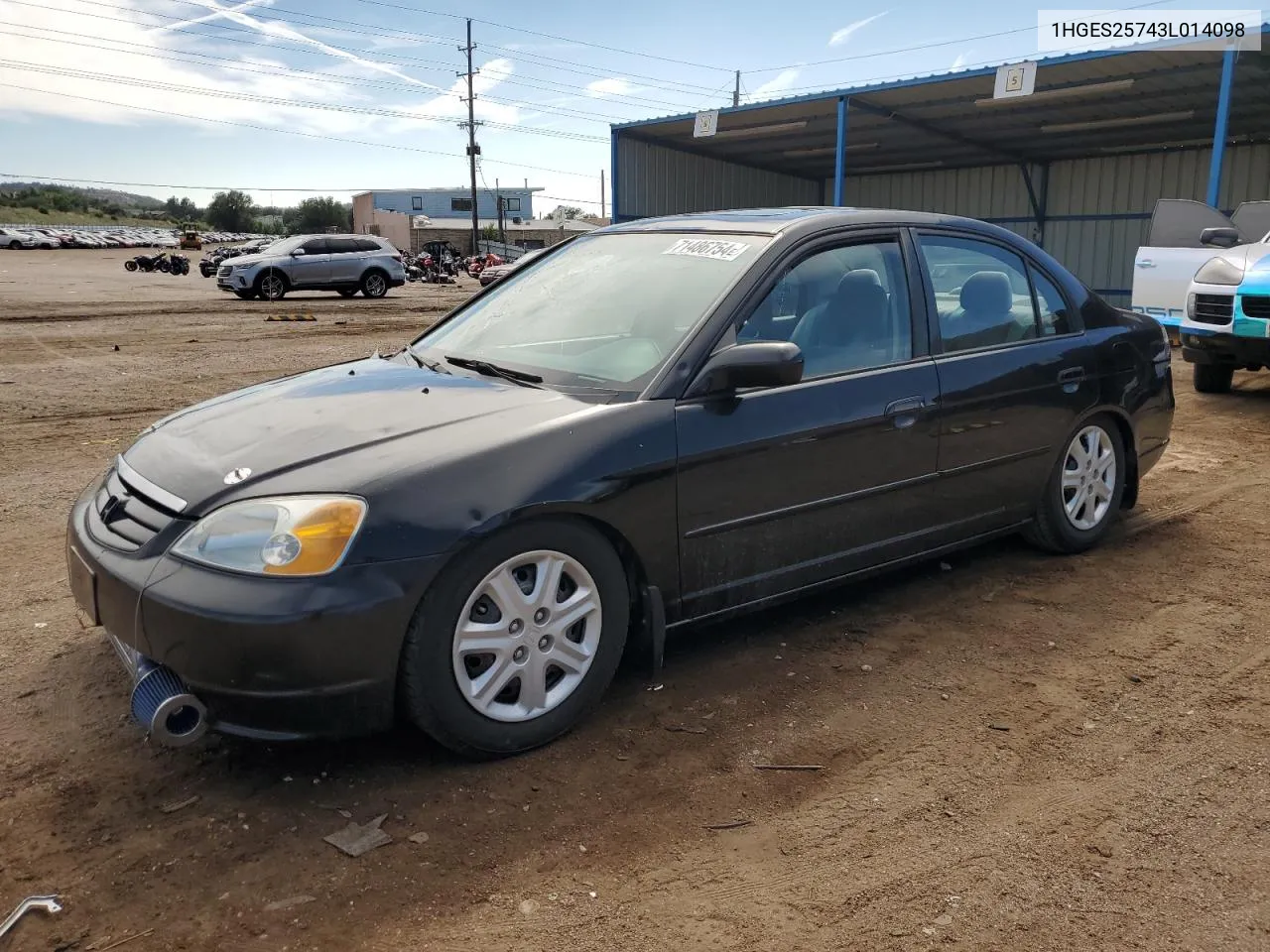 2003 Honda Civic Ex VIN: 1HGES25743L014098 Lot: 71486754