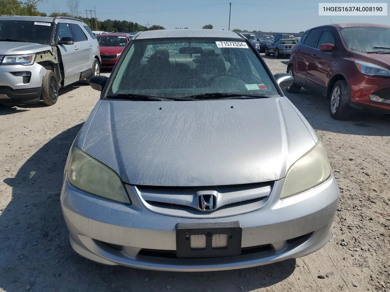 2004 Honda Civic Dx Vp VIN: 1HGES16374L008190 Lot: 71572554