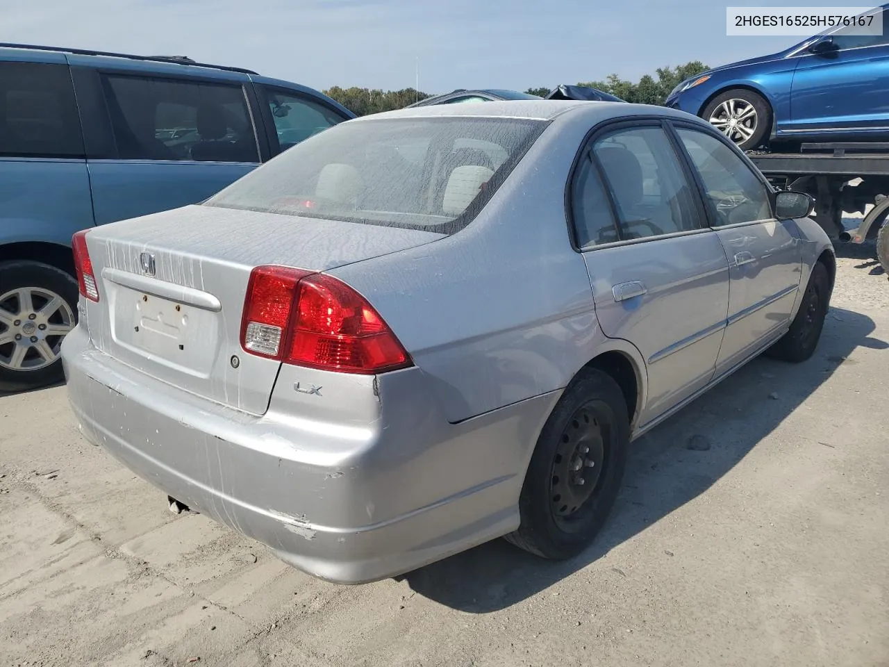 2005 Honda Civic Lx VIN: 2HGES16525H576167 Lot: 70600934