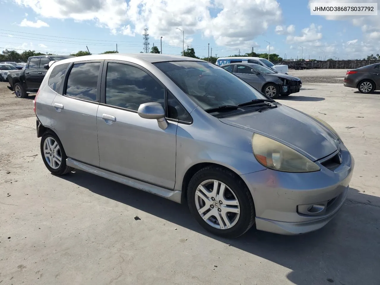 2007 Honda Fit S VIN: JHMGD38687S037792 Lot: 67050604