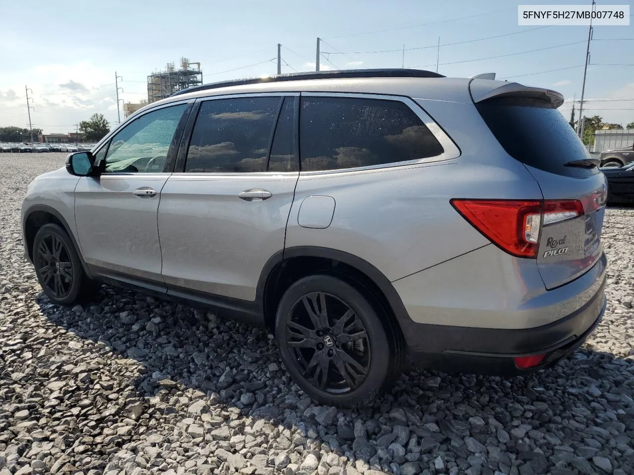 2021 Honda Pilot Se VIN: 5FNYF5H27MB007748 Lot: 71890234