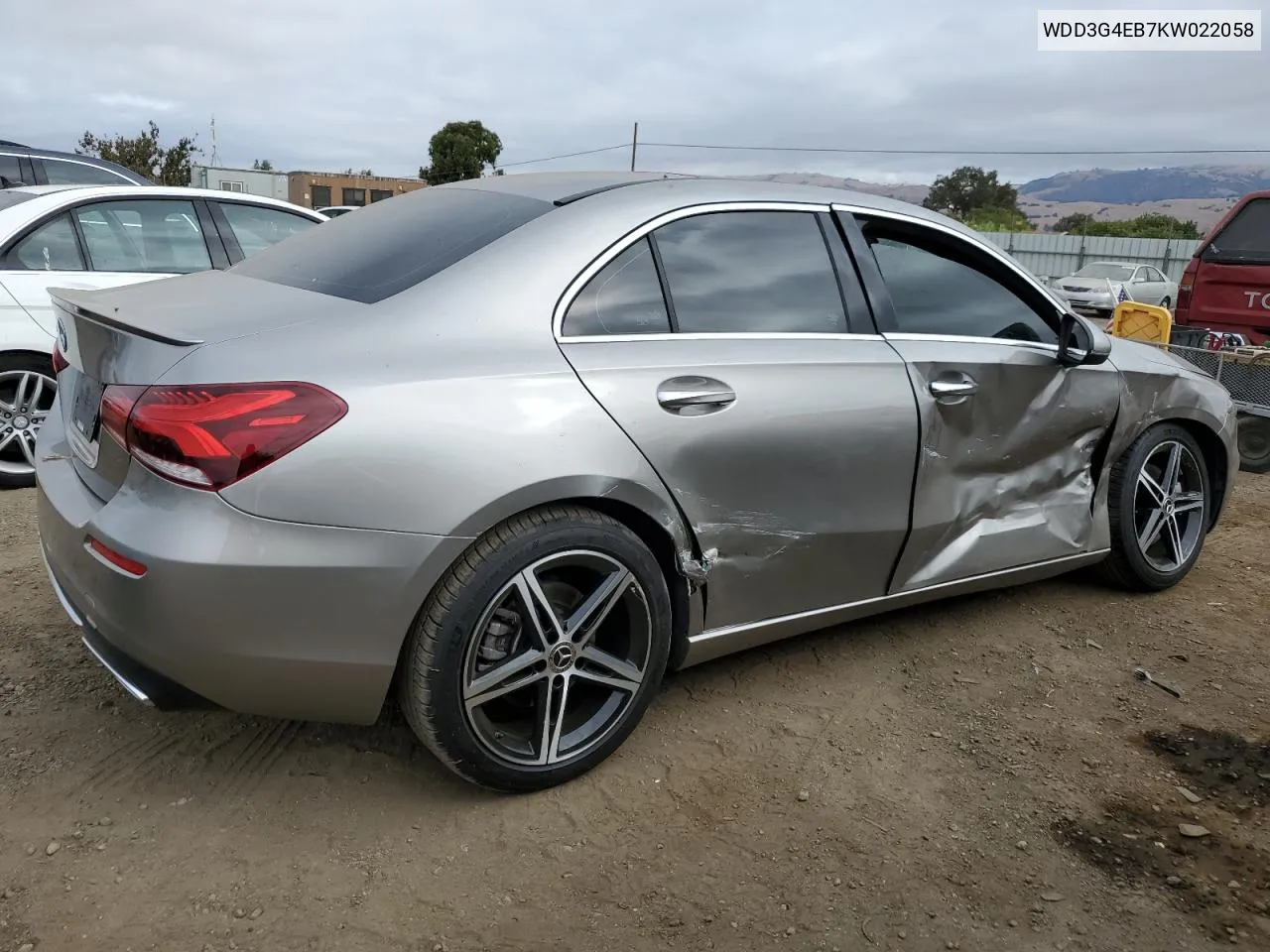 2019 Mercedes-Benz A 220 VIN: WDD3G4EB7KW022058 Lot: 72257814