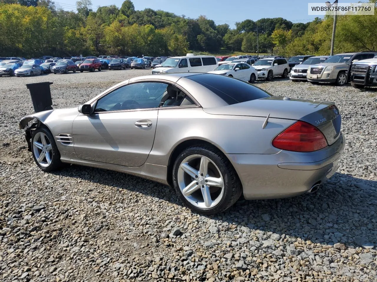 2006 Mercedes-Benz Sl 500 VIN: WDBSK75F86F117760 Lot: 71440404