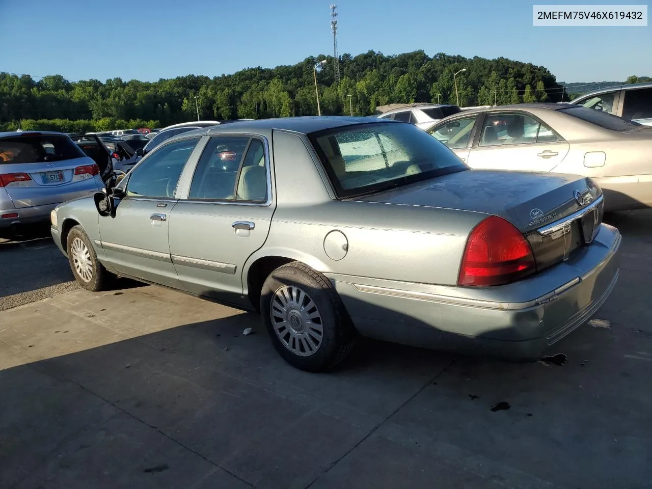 2006 Mercury Grand Marquis Ls VIN: 2MEFM75V46X619432 Lot: 57528224