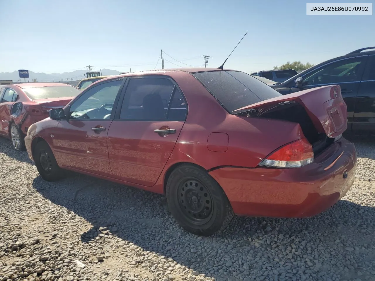 2006 Mitsubishi Lancer Es VIN: JA3AJ26E86U070992 Lot: 69430374