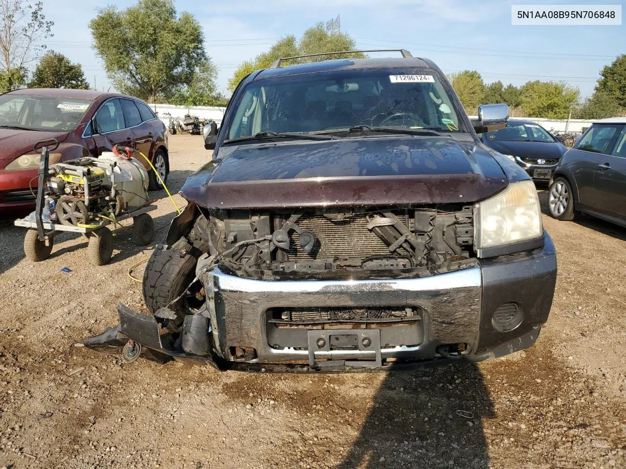 2005 Nissan Armada Se VIN: 5N1AA08B95N706848 Lot: 71296124