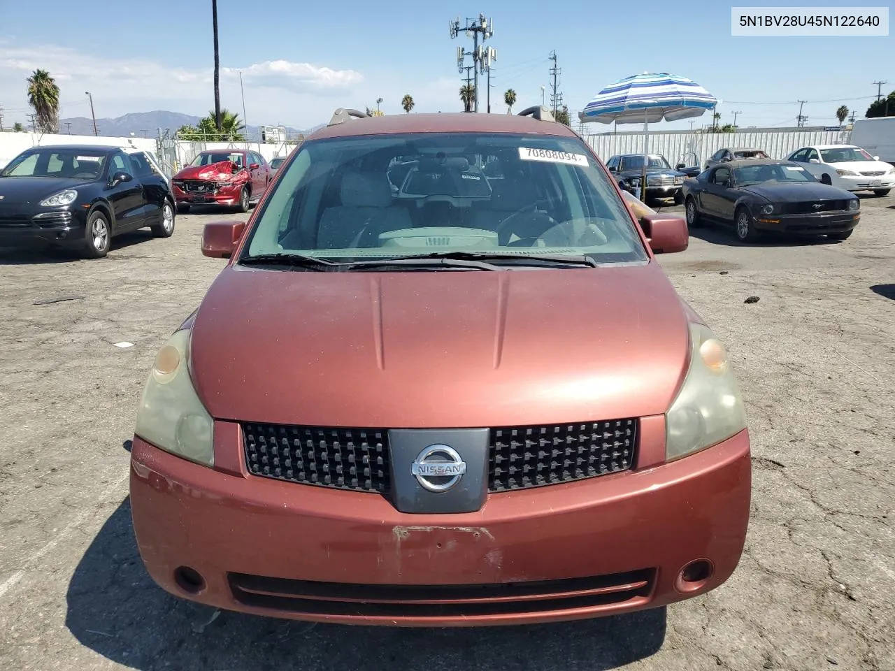 2005 Nissan Quest S VIN: 5N1BV28U45N122640 Lot: 70808094