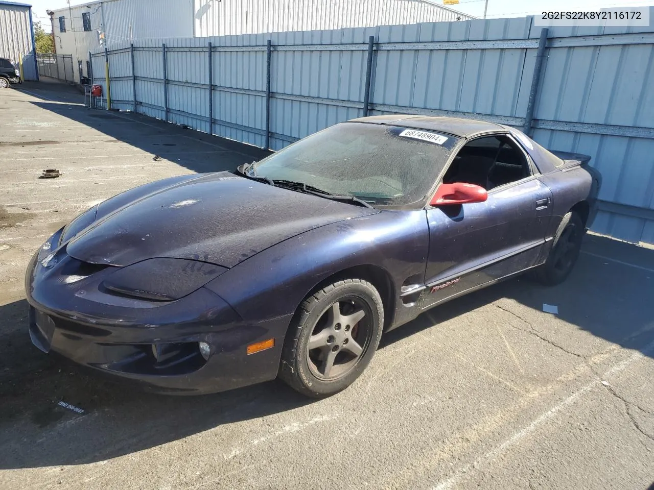 2000 Pontiac Firebird VIN: 2G2FS22K8Y2116172 Lot: 68748904