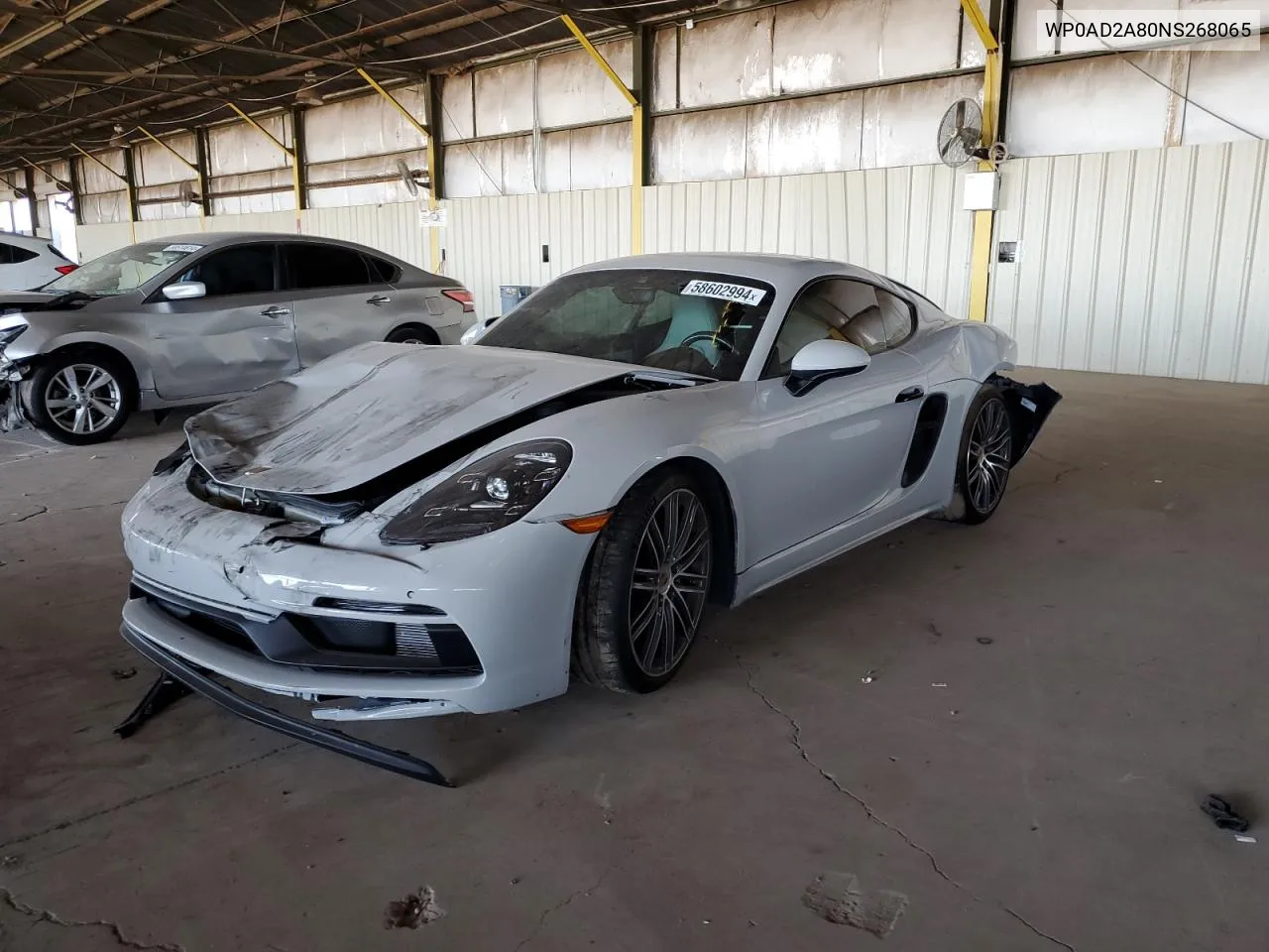 2022 Porsche Cayman Gts VIN: WP0AD2A80NS268065 Lot: 58602994