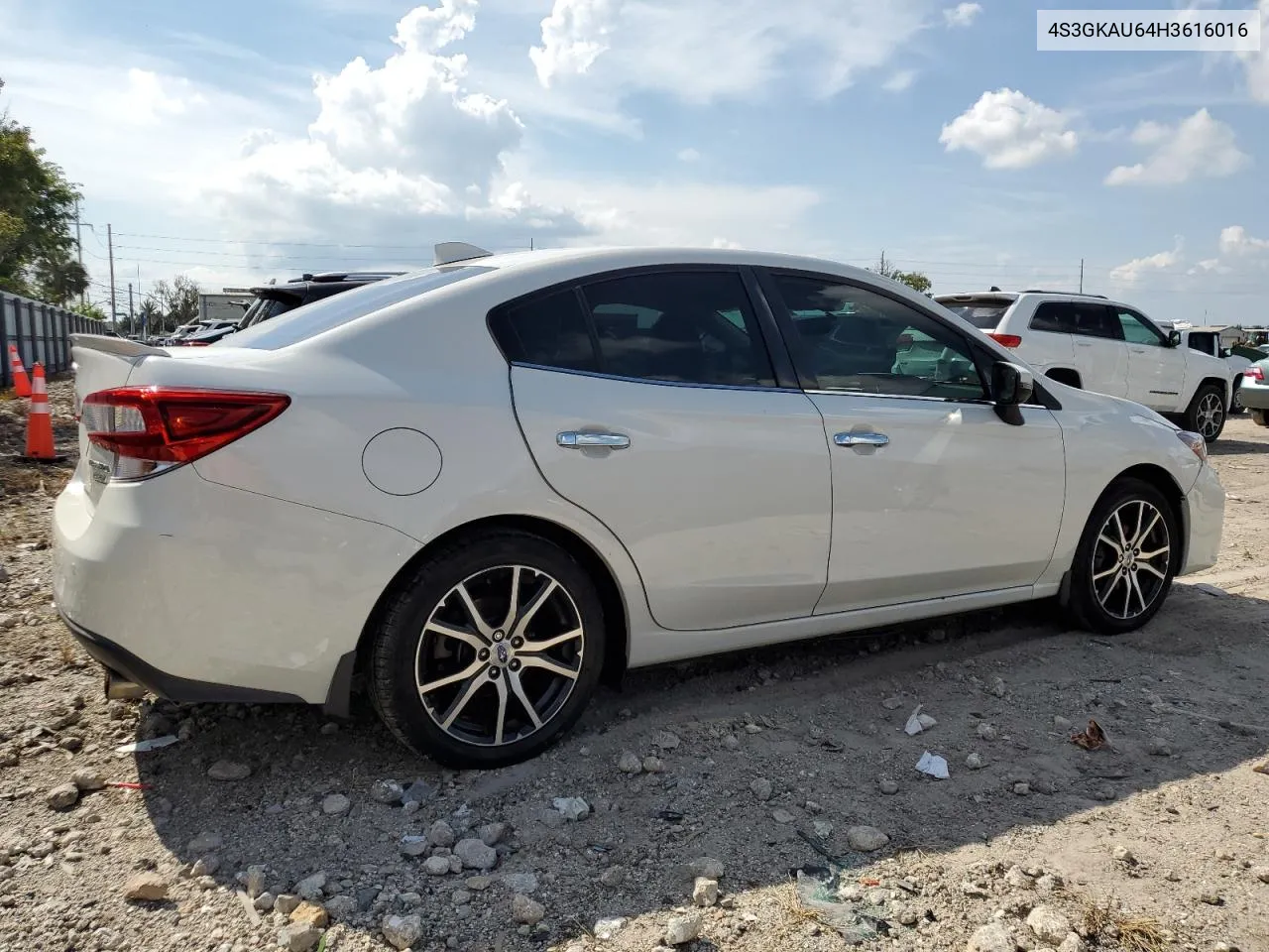 2017 Subaru Impreza Limited VIN: 4S3GKAU64H3616016 Lot: 72034094