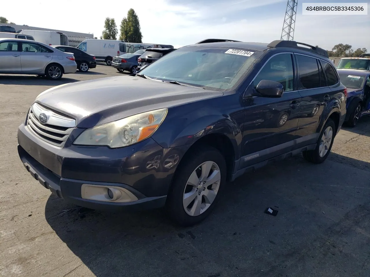 2011 Subaru Outback 2.5I Premium VIN: 4S4BRBGC5B3345306 Lot: 72201704