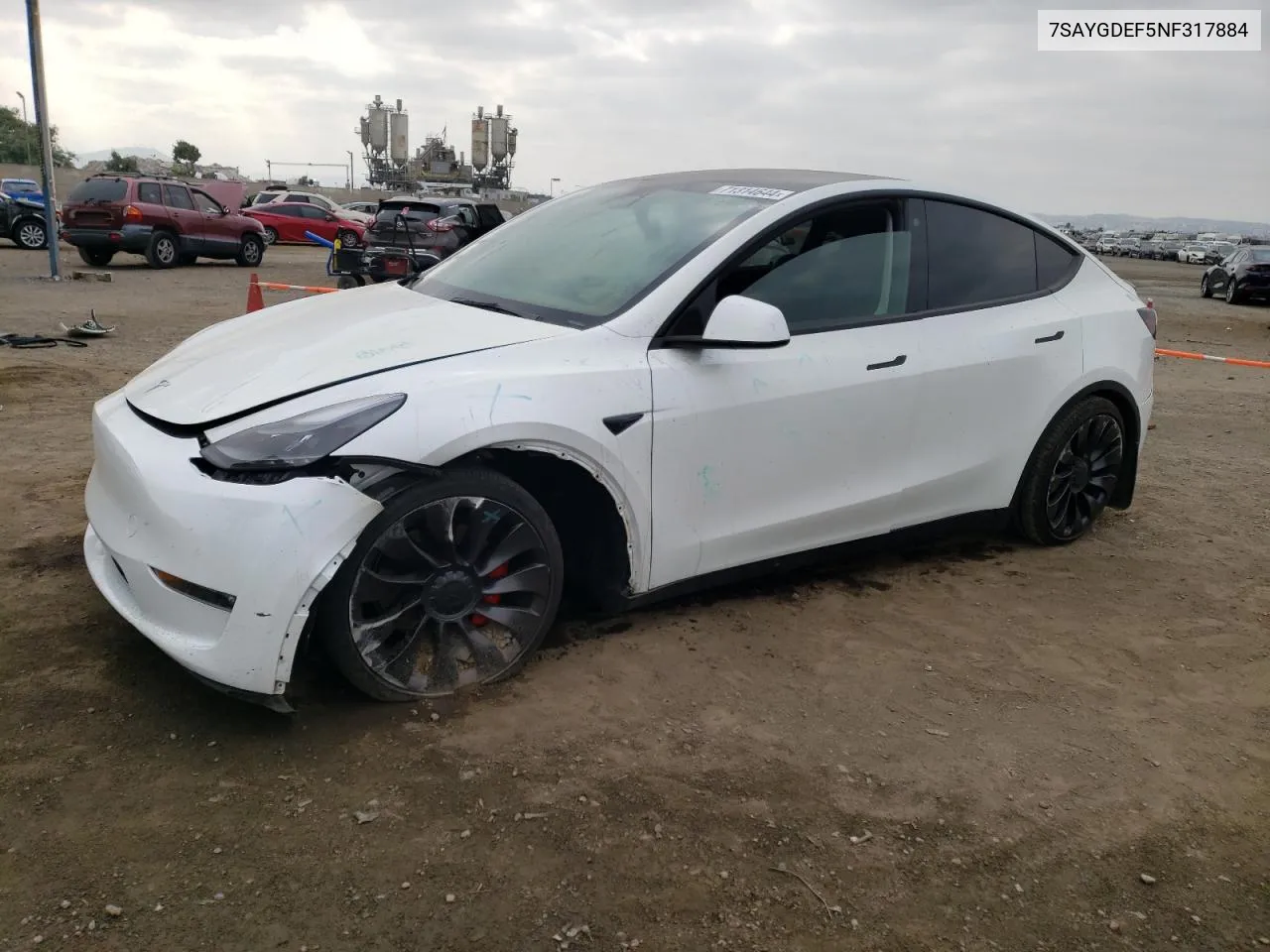 2022 Tesla Model Y VIN: 7SAYGDEF5NF317884 Lot: 71314644