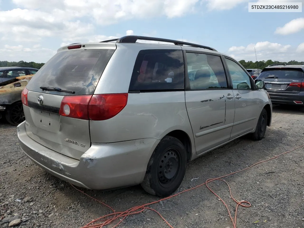 2008 Toyota Sienna Ce VIN: 5TDZK23C48S216980 Lot: 70585364