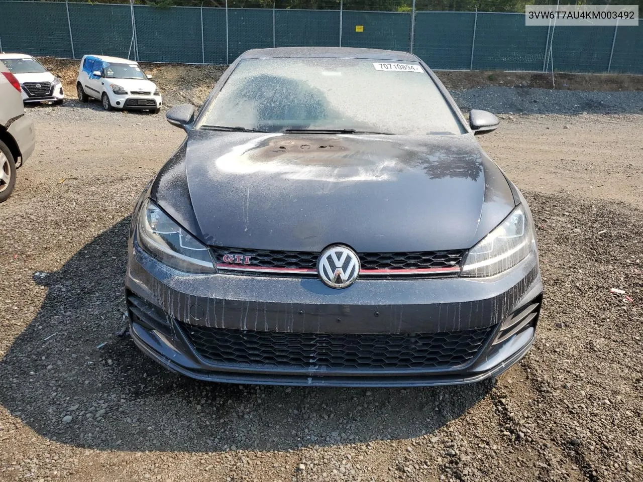 2019 Volkswagen Gti S VIN: 3VW6T7AU4KM003492 Lot: 70710894