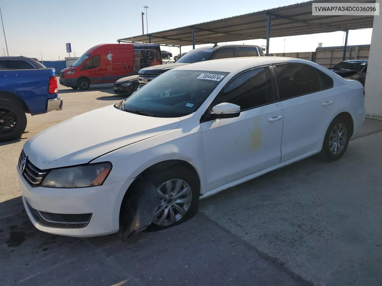 2013 Volkswagen Passat S VIN: 1VWAP7A34DC036096 Lot: 70044974