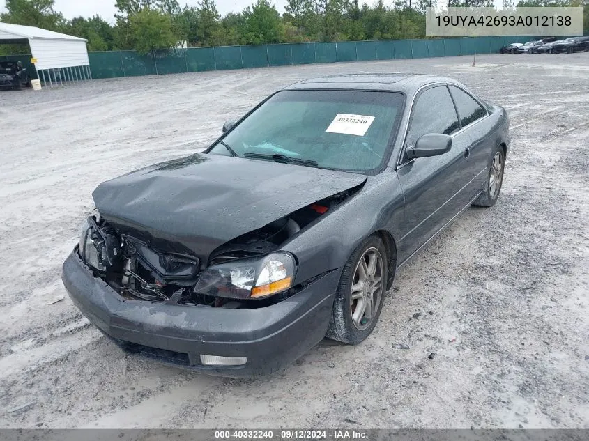 2003 Acura 3.2Cl Type-S VIN: 19UYA42693A012138 Lot: 40332240