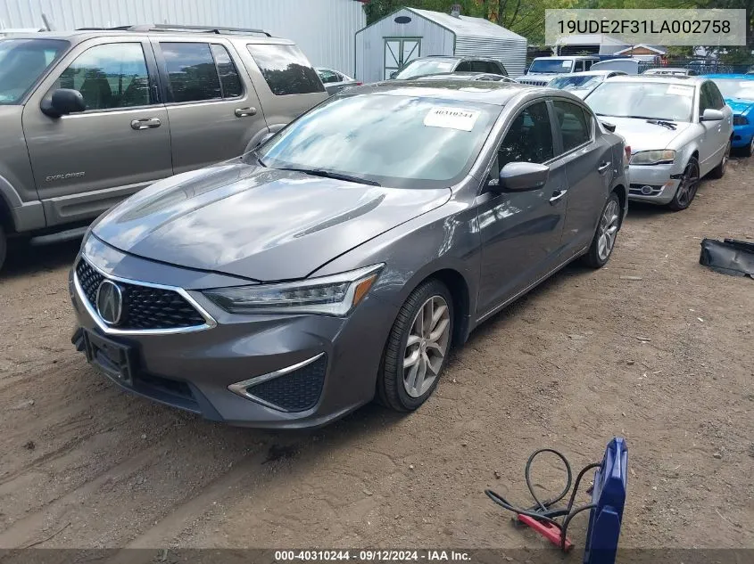 2020 Acura Ilx VIN: 19UDE2F31LA002758 Lot: 40310244