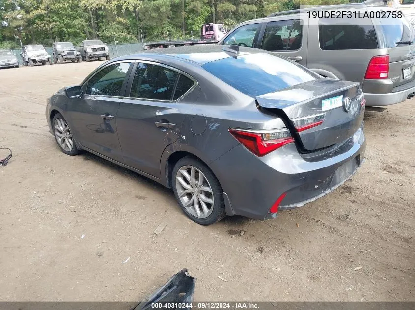 2020 Acura Ilx VIN: 19UDE2F31LA002758 Lot: 40310244