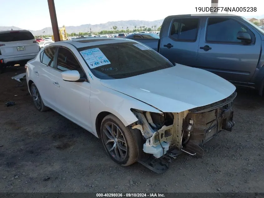 2022 Acura Ilx Premium Package VIN: 19UDE2F74NA005238 Lot: 40298036