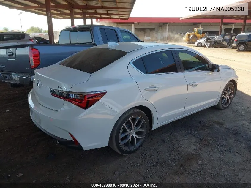 2022 Acura Ilx Premium Package VIN: 19UDE2F74NA005238 Lot: 40298036