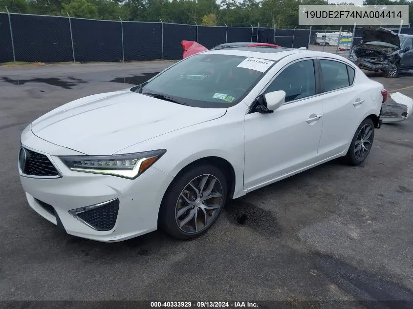 2022 Acura Ilx Premium Package VIN: 19UDE2F74NA004414 Lot: 40333929