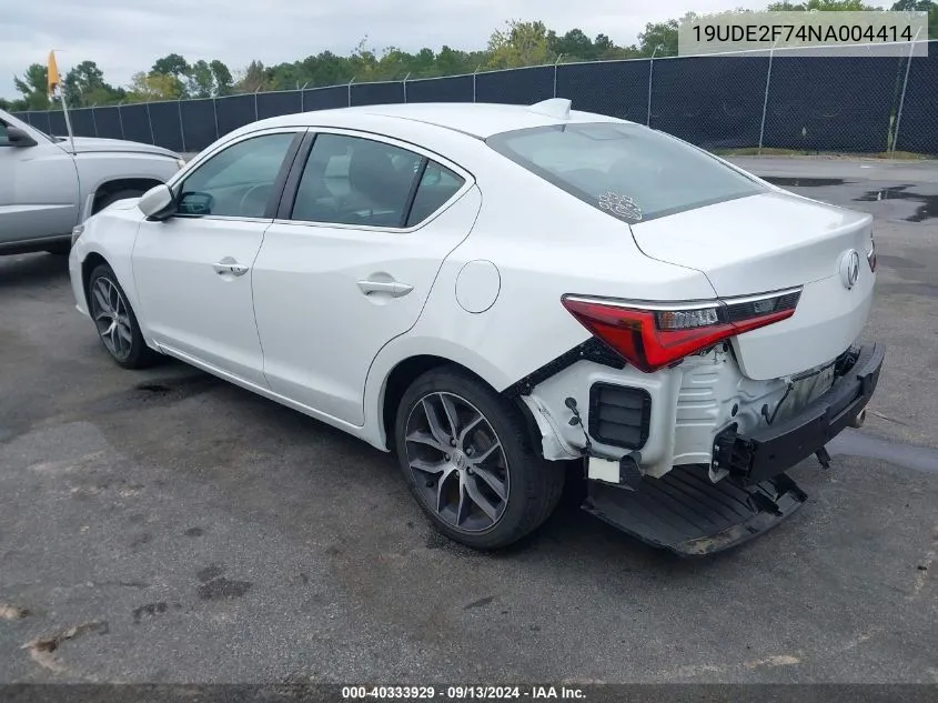 2022 Acura Ilx Premium Package VIN: 19UDE2F74NA004414 Lot: 40333929