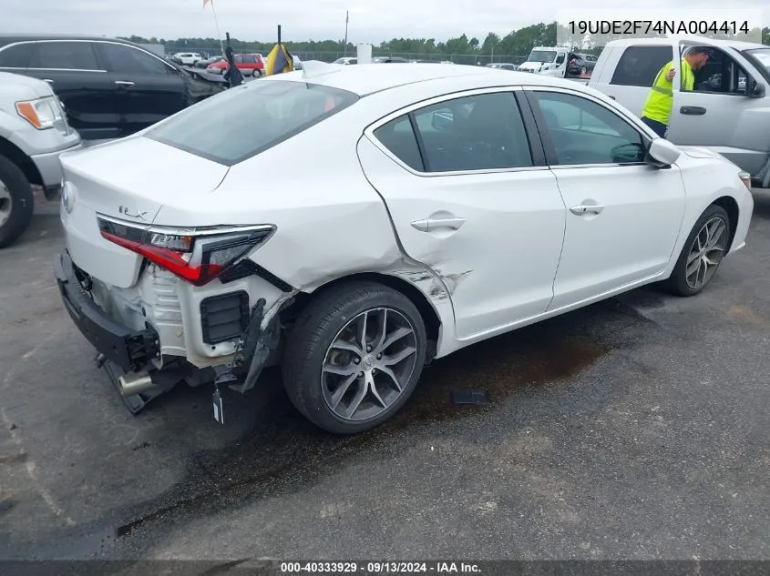 2022 Acura Ilx Premium Package VIN: 19UDE2F74NA004414 Lot: 40333929