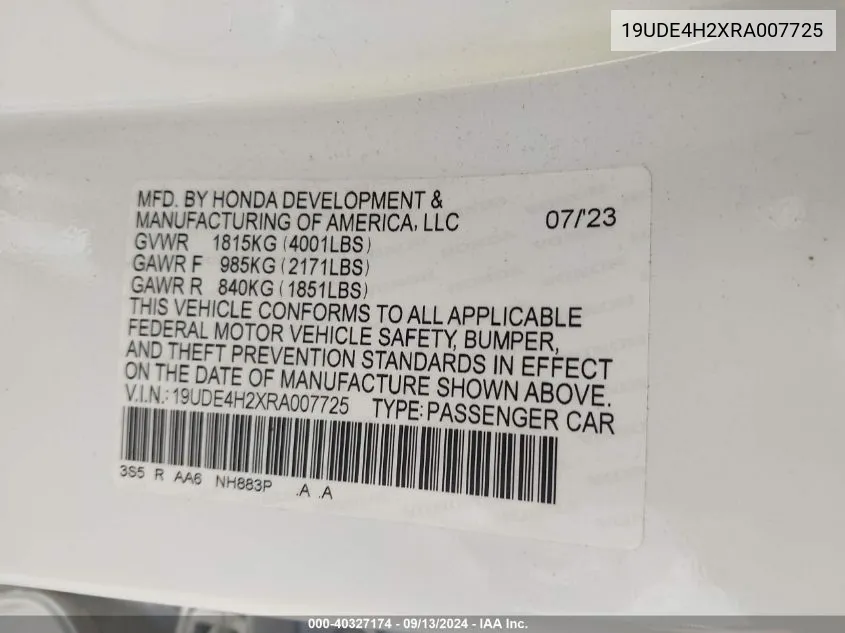 19UDE4H2XRA007725 2024 Acura Integra