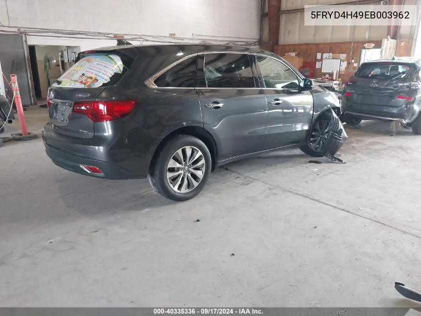 2014 Acura Mdx Technology Package VIN: 5FRYD4H49EB003962 Lot: 40335336