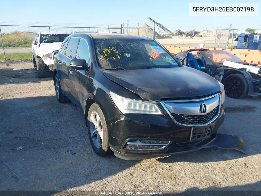 2014 Acura Mdx VIN: 5FRYD3H26EB007198 Lot: 40367754