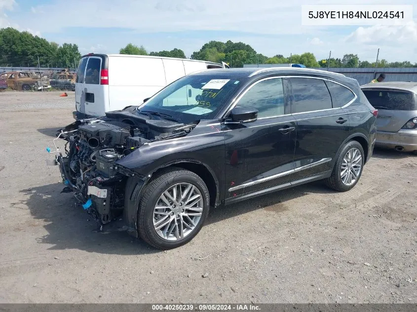 2022 Acura Mdx Advance Package VIN: 5J8YE1H84NL024541 Lot: 40250239