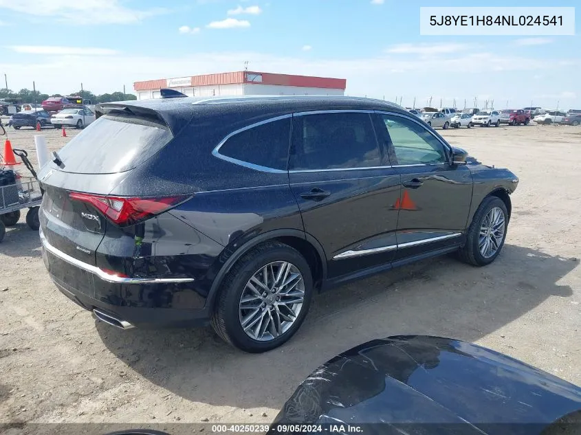 2022 Acura Mdx Advance Package VIN: 5J8YE1H84NL024541 Lot: 40250239