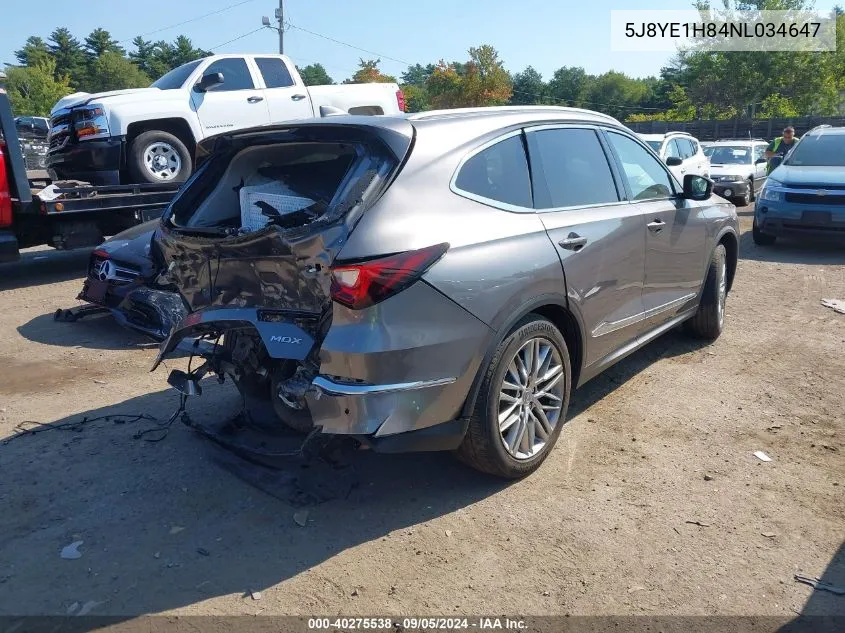 2022 Acura Mdx Advance Package VIN: 5J8YE1H84NL034647 Lot: 40275538