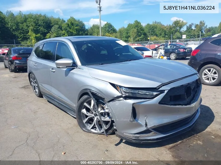 2022 Acura Mdx Technology Package VIN: 5J8YE1H41NL036224 Lot: 40293700