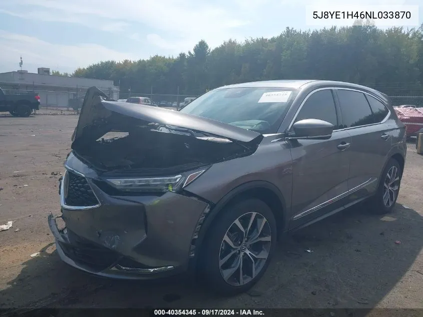 2022 Acura Mdx Technology Package VIN: 5J8YE1H46NL033870 Lot: 40354345