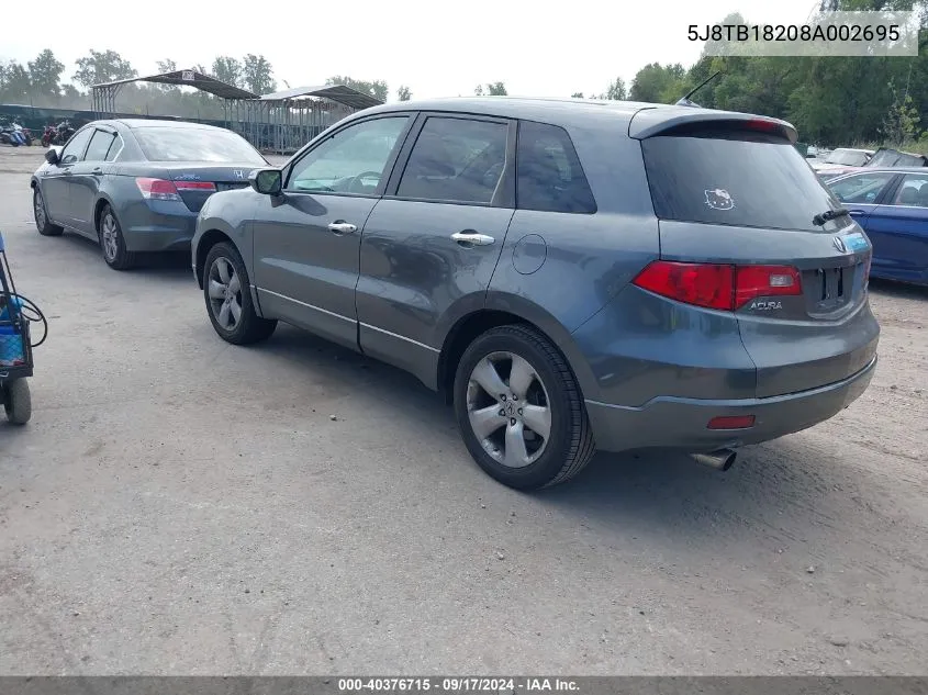 2008 Acura Rdx VIN: 5J8TB18208A002695 Lot: 40376715