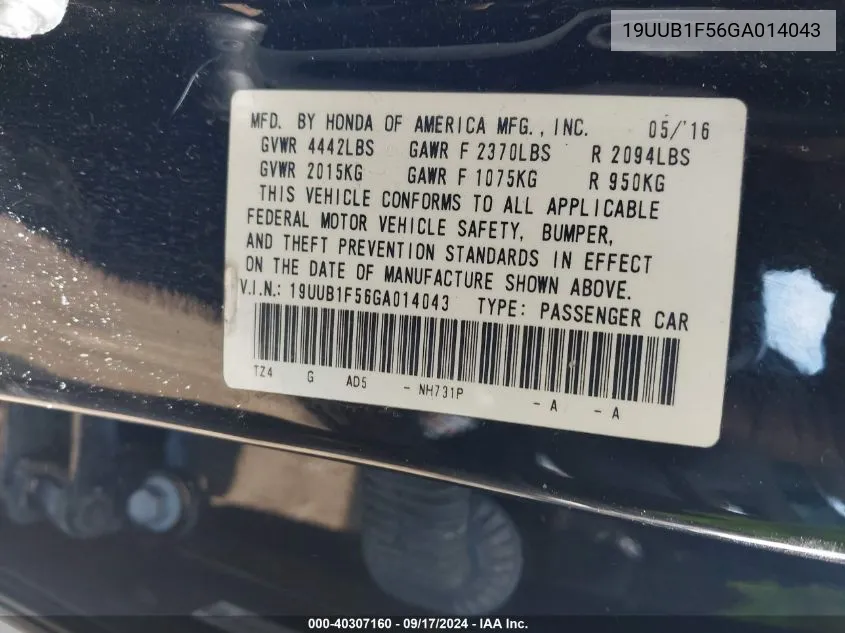 19UUB1F56GA014043 2016 Acura Tlx Tech