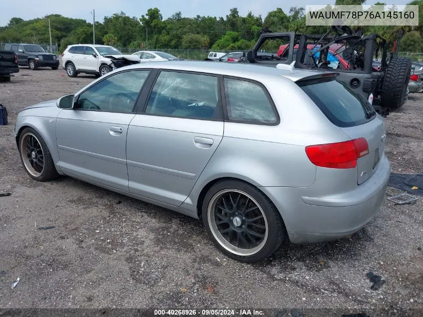 2006 Audi A3 2.0 Sport VIN: WAUMF78P76A145160 Lot: 40268926